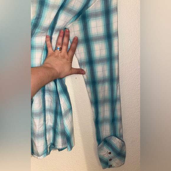 Roper Turquoise Striped Button Down, Yoked Pearl Snap Ladies Shirt,Size Medium - Picture 12 of 12